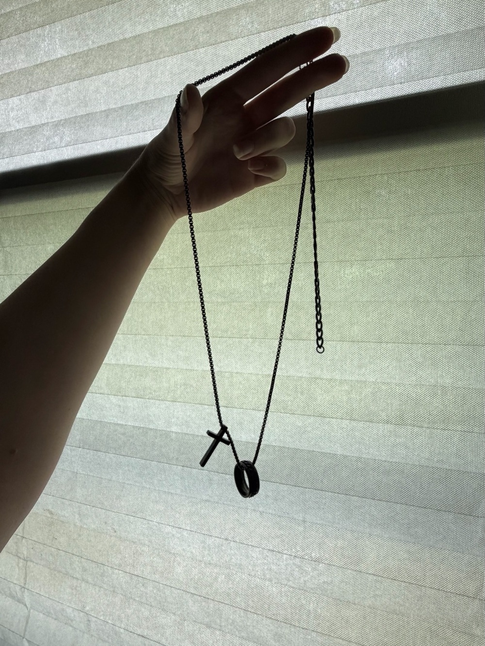 Black Cross and Ring Pendant Necklace